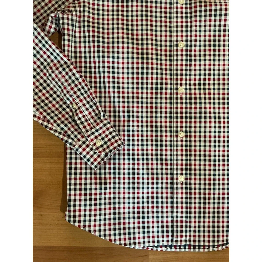 Banana Republic Non Iron‎ Slim Fit Shirt Mens Medium Red Ivory Gingham Check